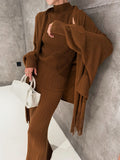 Women's Three-Piece Hepburn Style Tuxedo Knitted Shawl Half-Dress Early Autumn Knitting Set