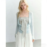 Striped Strapped Bra Coat Female Long-Sleeved Jersey Summer Pure Want Two Sets Of Hot Girls Korean Waist