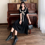 Doll-Collar Dress Women's Summer New Fashion French Gentle College Style Style With Waist Black Long Skirt Women