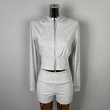 South Korea's Spring And Autumn New Pure Desire Tight Body Short Hooded Jacket Elastic Bag Hip Shorts Two Sets Of Women