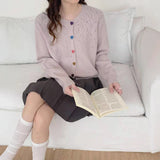 Japan And South Korea Lazy Wind-Collared Sweater Women's Autumn And Winter New Sweet Color Love Buckle Fashion Knitted Shirt Coat Thick