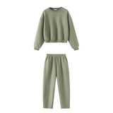 Velvet Round Collar Long Sleeve Sweater 8417800 Straight High-Waisted Elastic Velvet Casual Trousers 8417801