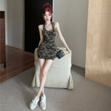 Cmouflage Sexy Rivet U Tie Sling Vest Skirt Girl Summer Babes Sleeveless Body Ass Skirt
