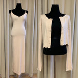 V-Necked Long Dress + Open Fork Outer Set Korea Dongdaemun New Slimmed Dress With A Hip Dress