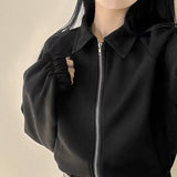 Korean Chic Autumn French Retro Collar Zipper Style Loose Long-Sleeved Short Jacket Jacket