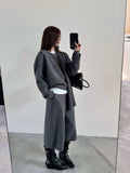 Lazy Fashion Knitted Suit Women's Autumn And Winter New Loose Thin V-Neck Blouse Casual Trousers Set