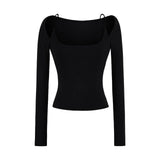 Sexy Hottie Word Open Shoulder Long-Sleeved T-Shirt Girl Autumn New Pure Style Slimming Bottom Top Woman