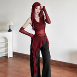 Summer Hooded Sleeveless T-Shirt Yarn Online Dress Dress Girl Decor Street Vest Repair Hot Girl