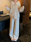Autumn And Winter With A Set Of Women's Fur Collar Loose Collar Knitted Jersey Jacket High Waist Broad Leg Pants Two Sets