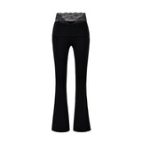 Pure Lust Lace Splicing High-Waisted Casual Trousers Women In Autumn Elastic Hanging Feeling Thin Yoga Long Pants