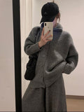 Pregnant Women Collar Knitted Two Sets Of 2025 Autumn And Winter 2025 New Thick Loose Lazy Sweater Open Shirt Wide Leg Trousers Set