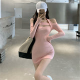 The Bottom Skirt Spring And Autumn New Sexy Hot Girl Hanging Neck Shoulder-To-Shoulder Bag Hip Short Skirt Female Joint Skirt