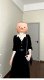 French-Style Black Polo Collar Shirt Dress Dress Woman 2025 New Summer Wearing Two Long Skirts