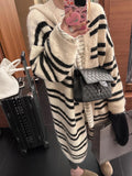 Korean Languid Hooded Striped Knitted Cardigan Women's Autumn And Winter Fashion Casual Long Sweater Jacket