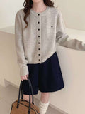 Autumn Knitted Top Casual Slimming Single Row Multi-Buckle Fashion Fake Pocket Knitted Long-Sleeved Shirt Woman