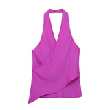 BSK&TRAF Women's Clothing 2026 Summer New Fashion Babes Silk Stisei Hanging Neck Collar Top 2331051