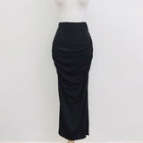 Korean Temperament Gray Folded Skirt Open Skirt In The Long Skirt Of The Long Skirt Set Thin Cover Autumn New Bag Hips