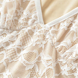Light Familiar Wind V-Neck Hollow Lace Long-Sleeved Top Dress Showing Thin Low-Waisted Temperament Ass Short Skirt Sexy Two-Set Woman