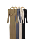 Pure Hot Babes Temperament Square Long Sleeve Knitted Dress Women Autumn Waists Thin Bottoms And Hips Long Skirt