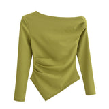 Autumn New Asymmetrical Elastic Repair Fashion Blouse 3644328