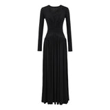 Lace Splicing Pure Lusty V Collar Long-Sleeved Dress Women Autumn Body-Sleeve Skirt Design Feel Large Swing Dress