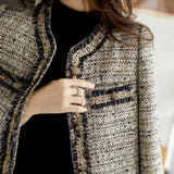 2025 Fall Dopamine Round Collar New Fragrant Coarse Flowers Side Coat Fashion Temperament Set Short Top