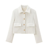 Clip Long Sleeve Symmetrical Pocket Flower Coat 7702407 Blended Thick And Texture Short Skirt 77044068