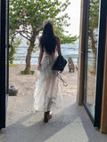 French Lace V-Necked Dress Women's Summer Vacation Irregular Dress White Beauty Mid-Rise Dress
