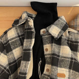 Plus Velvet Black Plaid Shirt Women Wear Hair Winter Wearing Loose Top Coat Wind Thicker