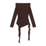 2025 Sweet Spicy Sister Wind Lotus Leaf Side Splicing A Word Shoulder Long-Sleeved T-Shirt Girl Slimmed Hottie Autumn Dress