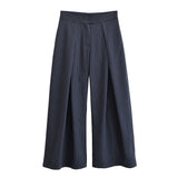 BSK&TRAF Women's Clothing 2025 Autumn New Commuting Fashion Striped Broad Leg Pants 8219037