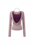 Pure Hot Girl Hanging Neck With Chest Cushion Small Vest Temperament Outside Swing Long Sleeve Hood T-Shirt Hottie Two Sets Of Women