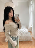 Autumn And Winter New Temperament Collar Open Shoulder Collar Soging Two Pure Lust Long-Sleeved T-Shirt Girl Ins