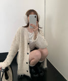 Korean Milk Whirling Soft Sweater Cardigan Dress Woman 2025 New Autumn And Winter Lazy Loose Warm Long-Sleeved Knit Coat