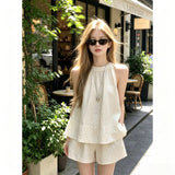 French Sleeveless Hanging Neck Top Women's Summer Two-Set Temperament High-End Casual Blouse Shorts