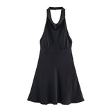 Autumn New Silk Stise-Sensitive Hanging Neck Short Dress 9106331