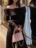 High-End Fashion Knitted Set Women's 2025 Autumn And Winter 2025 New Shoulder Sweater High-Waist Broad Leg Pants Two Sets
