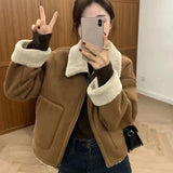 2026 Autumn And Winter New Korean Version Of The Collar Retro Temperament Loose Warm Lamb Wool Coat Women Zipper Casual Top