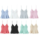 6013-2025 New Women's Dress V-Neck Buckle Solid-Colored Folded Slings Top Women's Style
