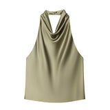 Spring New Sleeveless Silk Stise-Sensitive Hanging Neck Collar Top 2231399