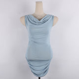 Swinging Collarless Dress Pure Lusty Summer Tight Skinny Bagted Hip Skirt Wrinkled Oblique Shoulder Vest Skirt Sexy