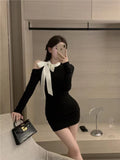 [Original Practice + Zipper] Famous Temperament Bow Dress Female Pure Lust Style Skirt Pocket Hips Short