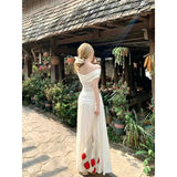 Holiday Pure Long Dress Women's Shoulder Short-Sleeved T-Shirt Summer Two-Set Temperament Design Fashion