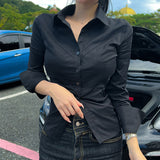 Temperament Gray Design Shirt Long Sleeves Flipped Open Fork Top Woman Slim Thin Cardigan Spring New Pure Desire
