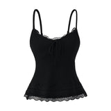 Sweet Babes V-Neck Lace Spliced Sling Vest Women's Summer Lace Pick-Up Waists Are Skinny Sexy And Pure Desire Tops