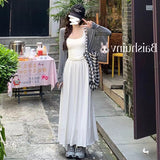 Set Women 2025 Early Autumn New Cardigan Sling Vest Top Sweet Thin Half Skirt Three-Piece Set