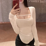 Design-Sensitive Line Bottoming Shirt Curve Close Waist Tight Body Thin Collar Top South Korea's New Autumn Chest Long Sleeve