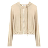 Two Sets Of Hooded Zippered Sweating Long Sleeves Short Top + Bra Vest South Korea Tight Thin New Autumn