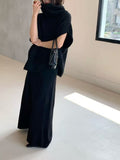 Autumn/Winter 2025 New Lazy Wind Relaxing High-Necked Loose Sleeveless Knitted Jersey Simple Dress Two Sets