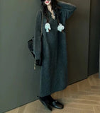 Autumn And Winter Languid Retro Knitted Dress Woman 2025 New Long Fashion Loose Fat Mm Large Size Sweater Dress